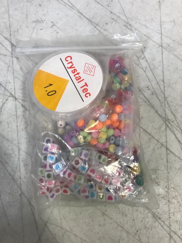 Photo 2 of 500 PCS Letter Beads Acrylic Round Beads Alphabet Beads Number Beads Large Hole Beads with Elastic String for Jewelry Making
