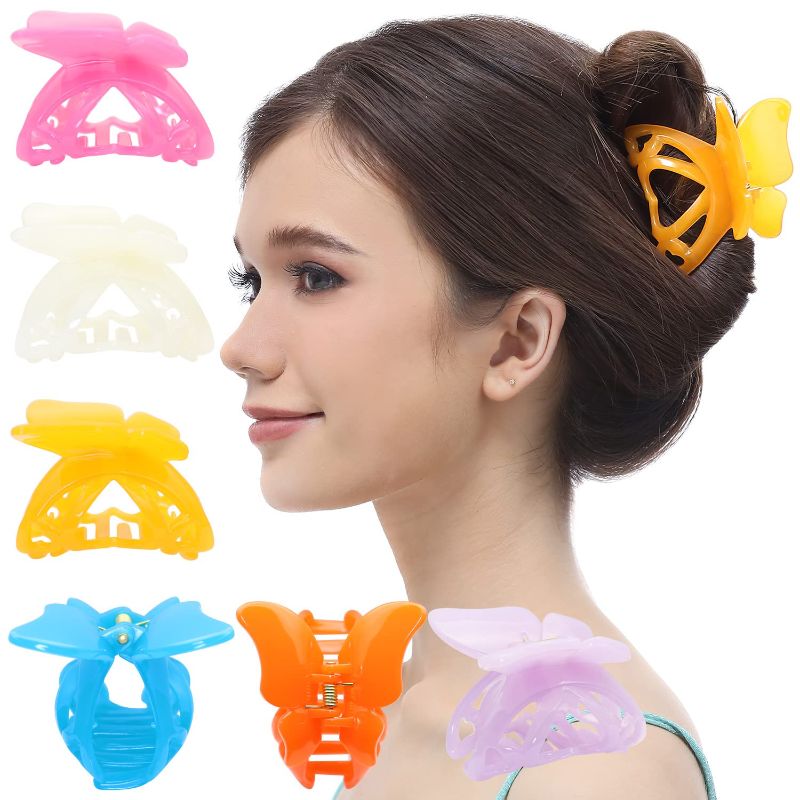 Photo 1 of  6 Pcs Womens Butterfly Wing Heart Claw Barrette Nonslip Interlocking Teeth Styling Fashion Beauty Accessory Classic Clamp 