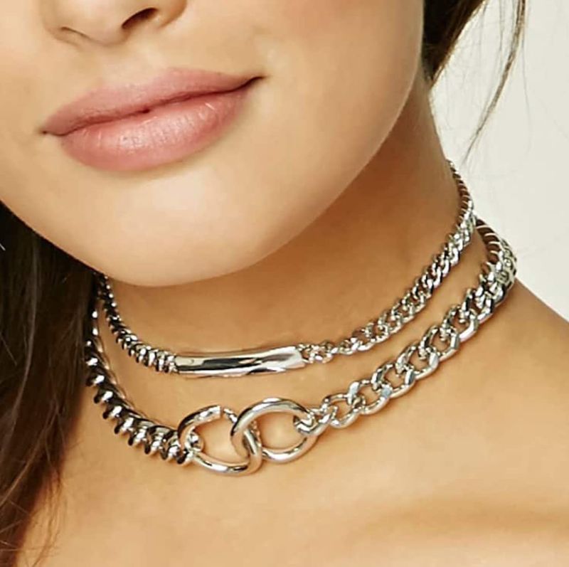 Photo 1 of Anlagrace Dark Chunky Rhodium Silver Choker Chain Bar Choker Necklace Boho Jewelry 
