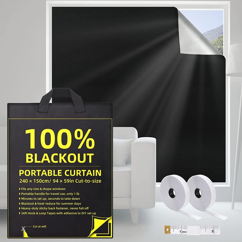 Photo 1 of 100% Blackout Blinds, Portable Blackout Curtains 94" x 59", Cut to Any Size or Shape, Blackout Shades Easy to Stick On, Ideal for Temporary Blackout Shades for Baby Nursery, Bedroom, Travel
