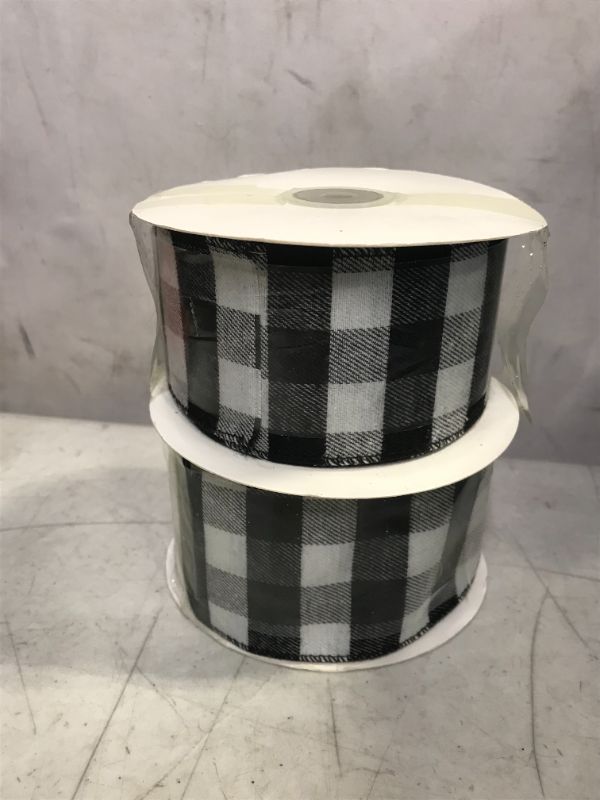 Photo 3 of 2.5" Width Black and White Plaid Check Wired Edge Ribbon-10 Yards - 2 PACK
