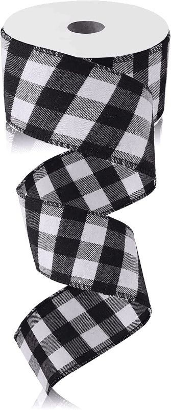 Photo 1 of 2.5" Width Black and White Plaid Check Wired Edge Ribbon-10 Yards - 2 PACK
