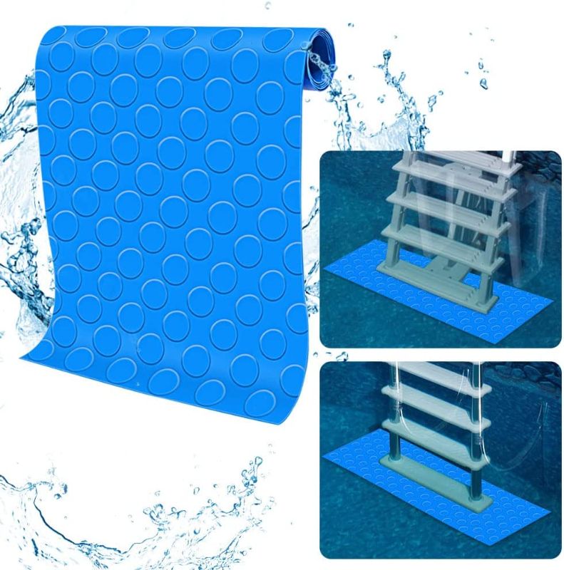 Photo 1 of Swimming Pool Ladder Mat, Protective Pool Ladder Pad Rubber Mats Step Pads Safety Liner for Swimming Pools Floor Stairs Ladders and Pool Liner, Non-Slip Texture, 9.17"x 36.3"(Dot)
