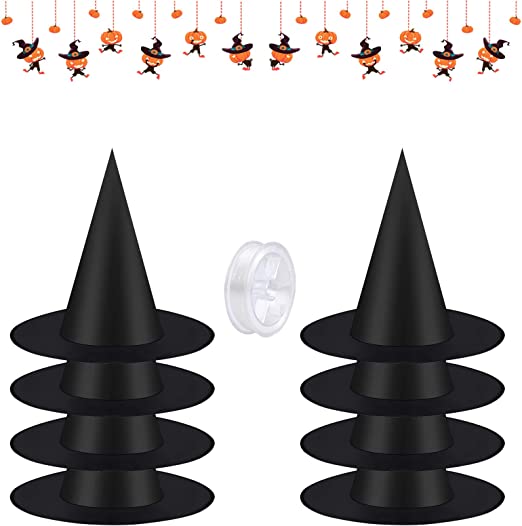 Photo 1 of 8 Pieces Halloween Witch Hat Witch Black Costume Accessory with 100 Yards Hanging Rope for Halloween Christmas Party.
