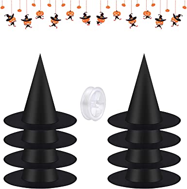 Photo 1 of 8 Pieces Halloween Witch Hat Witch Black Costume Accessory with 100 Yards Hanging Rope for Halloween Christmas Party.
