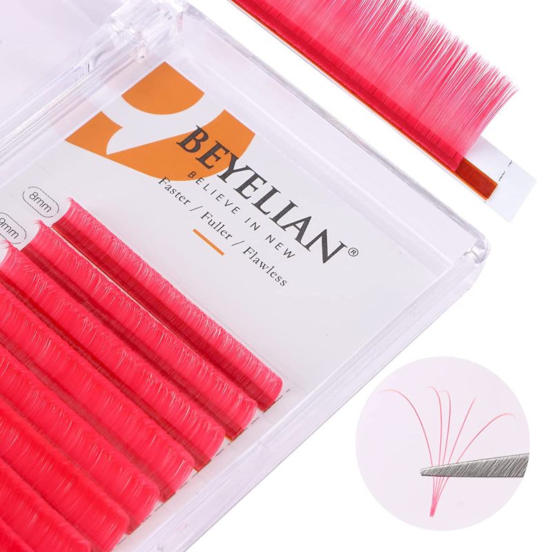 Photo 1 of Colored Volume Eyelash Extensions, Pink Colorful Easy Fan Eyelash Extensions, 15mm Mixed Easy Fan Volume Lashes, Rapid Fanning (0.07mm D Curl 8-15mm Pink)

