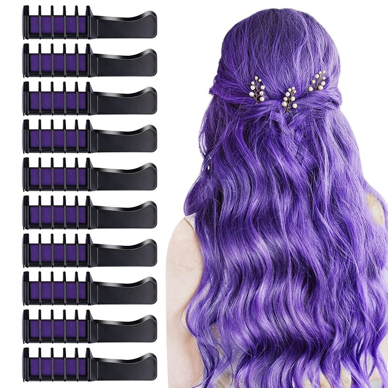 Photo 1 of 10 PCS Hair Chalk Comb, Temporary Bright Washable Hair Color Comb Mini Hair Chalk for Girls Age 4 5 6 7 8 10 Kids Non Toxic Hair Color Dye for Cosplay Halloween Christmas DIY Hair Color(Purple)
