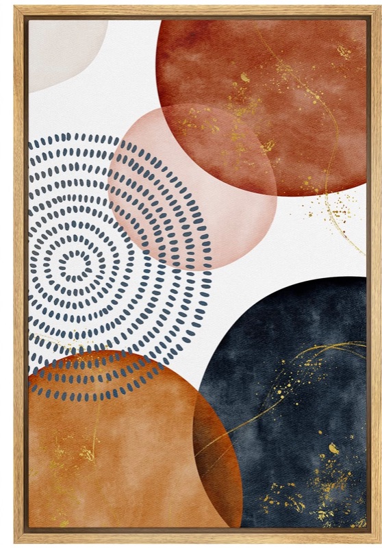 Photo 1 of SIGNFORD Framed Wall Art Print Vintage Mid-Century Spiral Watercolor Dot Abstract Shapes Illustrations Modern Minimalist Multicolor for Living Room, Bedroom, Office - 16"x24"x2 Panels NATURAL B03-2201-irs39 