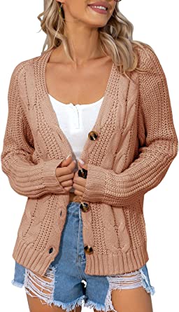 Photo 1 of LAICIGO Women's Button Down Cardigan Sweater Open Front Cable Knit Long Sleeve Lightweight Outwear
