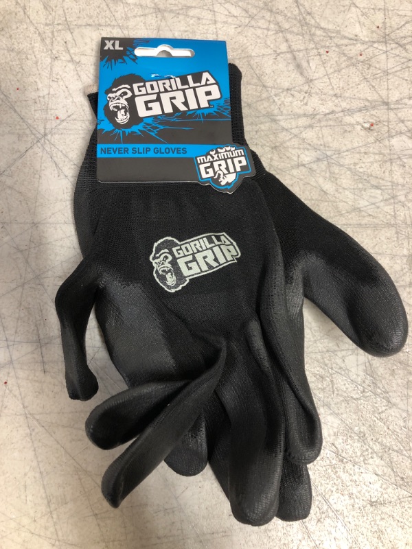 Photo 1 of GORILLA GRIP Grey Slip Resistant All Purpose Work Gloves Black X-large-1 Pair