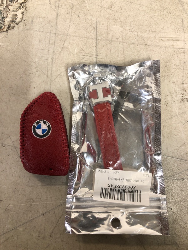 Photo 3 of Key Fob Cover for BMW, Genuine Leather Key Fob Case Replacement for BMW 2 5 6 7 Series X1 X2 X3 X5 X6 Remote Control Key, Anti-dust Full Protection Keychains Accessories for Men and Women, Red With "H"