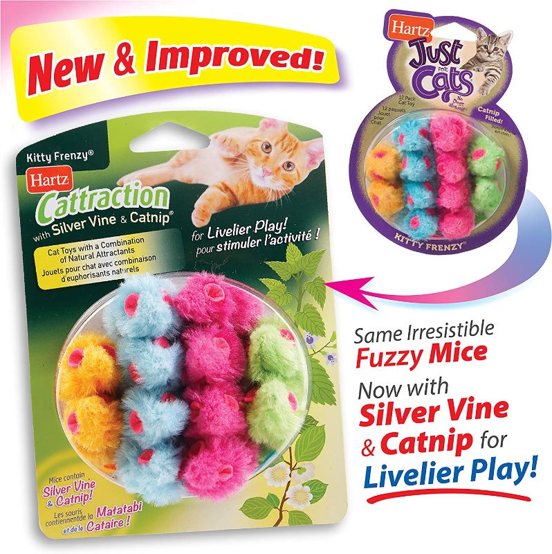 Photo 1 of 2 COUNT- Hartz Cattraction Kitty Frenzy Cat Toy with 12 Silver Vine & Catnip Mice, Multi