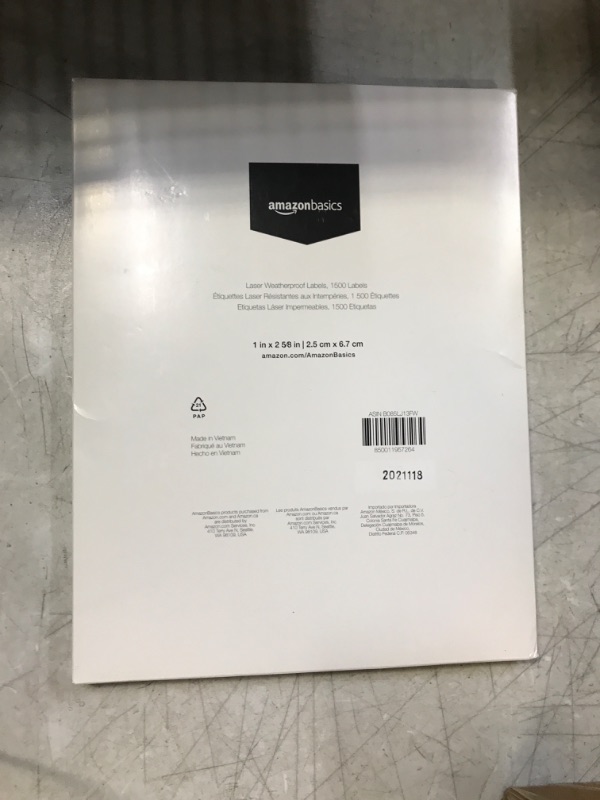 Photo 2 of Amazon Basics Weatherproof Laser Shipping Labels, 1" X 2 5/8" (2.5 X 6.7 cm), 1500 Labels rectangle 1"x2-5/8"