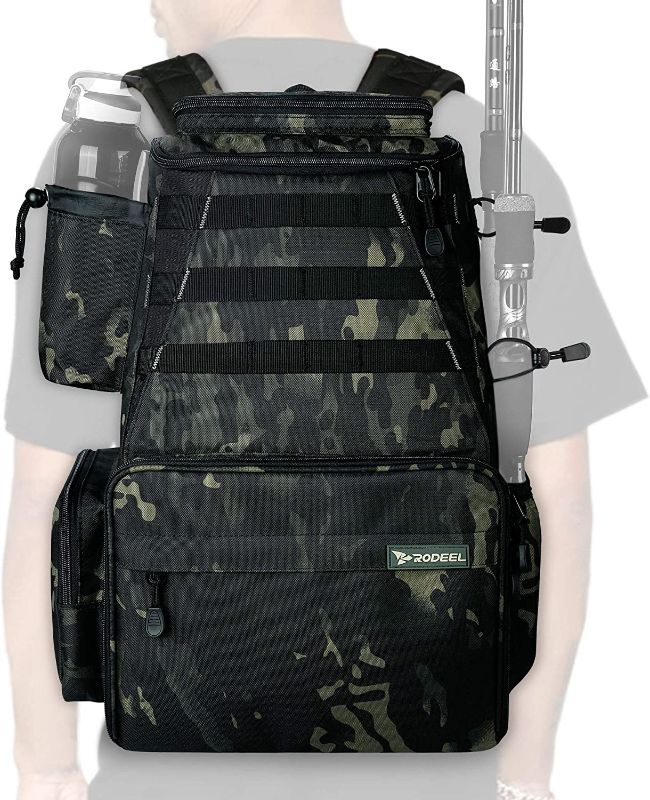 Photo 1 of Rodeel Fishing Tackle Backpack 2 Fishing Rod Holders Without 4 Tackle Boxes,Large Storage,Backpack for Trout Fishing Outdoor Sports Camping Hiking
