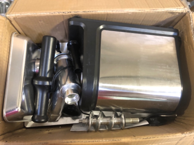 Photo 1 of AAOBOSI Electric Meat Grinder ?3000W Max ?Heavy Duty Stainless Steel Meat Mincer with 3 Grinding Plates, 3 Sausage Stuffer Tubes & Kubbe Attachments,Easy One-Button Control silver+black