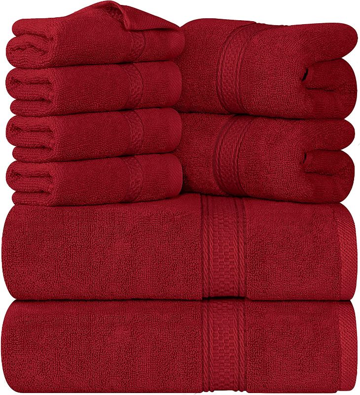 Photo 1 of 8-Piece Premium Towel Set, 2 Bath Towels, 2 Hand Towels, and 4 Wash Cloths RED