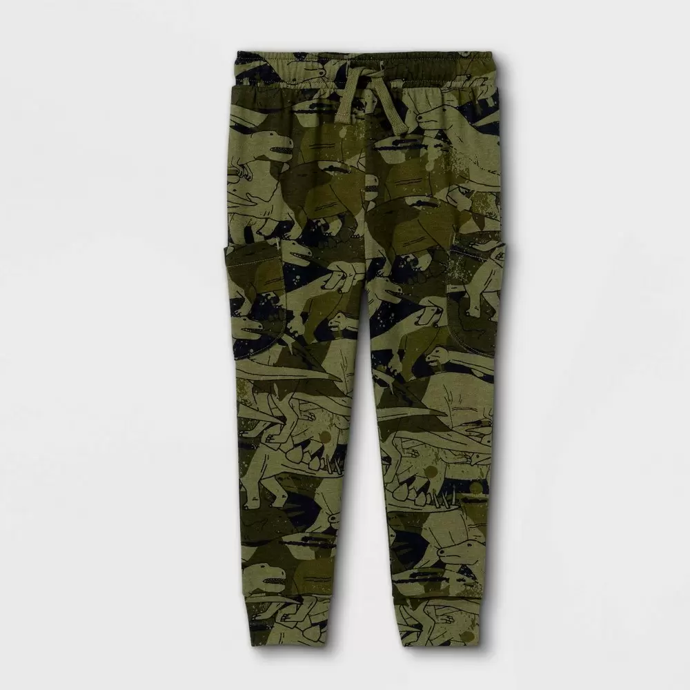 Photo 1 of 5T----Toddler Boys' Dino Print Jersey Knit Jogger Pull-On Pants - Cat & Jack Olive Gre
