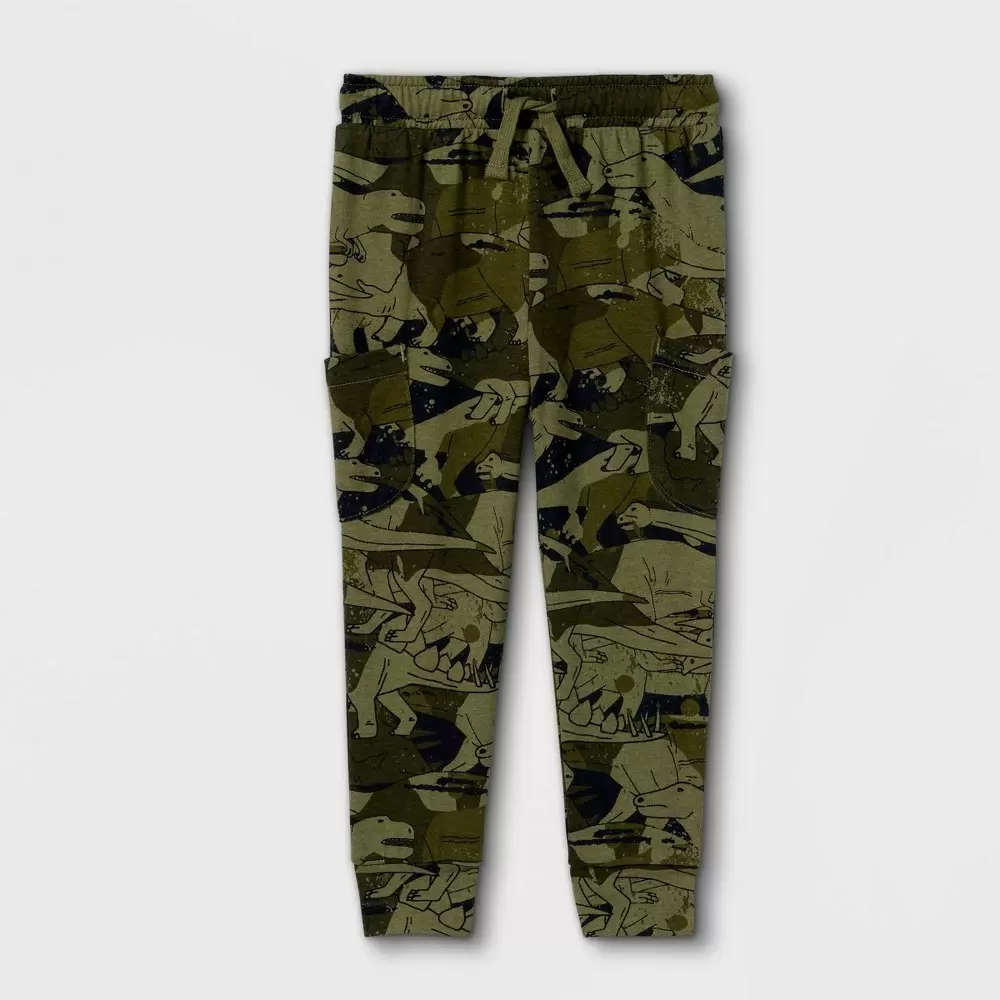 Photo 1 of 3T----Toddler Boys' Dino Print Jersey Knit Jogger Pull-On Pants - Cat & Jack Olive Gre
