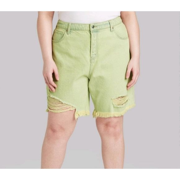 Photo 1 of 10----Women's High-Rise Wide Leg Bermuda Jean Shorts - Wild Fable Lime Green  
