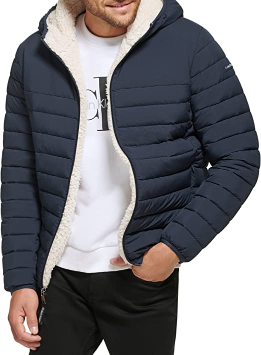 Photo 1 of Calvin Klein Men's Hooded Down Jacket Quilted Coat Sherpa Lined