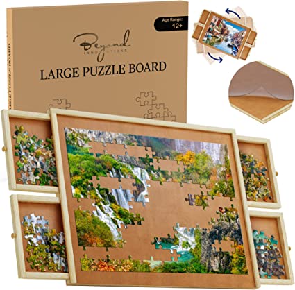 Photo 1 of 1500 Piece Wooden Jigsaw Puzzle Table - 4 Drawers, Rotating Puzzle Board | 35” X 28” Jigsaw Puzzle Board | Puzzle Cover Included - Portable Puzzle Tables for Adults and Kids by Beyond Innoventions