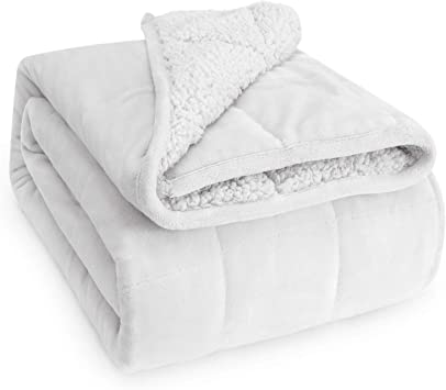 Photo 1 of Wemore Sherpa Fleece Weighted Blanket for Adult, 15 lbs Dual Sided Cozy Fluffy Heavy Blanket, Ultra Fuzzy Throw Blanket with Soft Plush Flannel Top, 48 x 72 inches, White on Both Sides