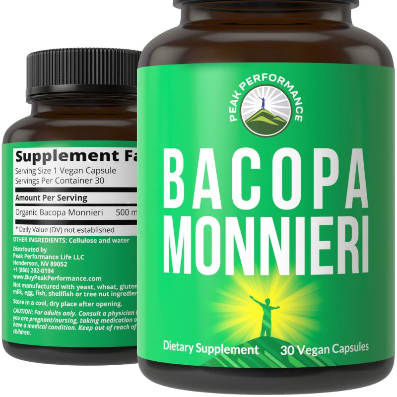 Photo 1 of Bacopa Monnieri Vegan Capsules - Made with Bacopa Leaf. Ayurvedic Herb Nootropic Supplement for Brain, Memory, Mental Sharpness, Focus Without Crashes. Natural Plant Extract Pills, Tablets (2 bottles)