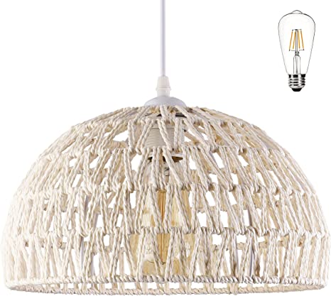 Photo 1 of 2 Off White Woven Pendant Light Chandelier Dome Wicker Pendant Light Rattan Light Fixture for Dining Room Living Room Bedroom Kitchen Island Foyer (SIMILAR TO STOCK PHOTO/FACTORY SEALED OPENED FOR PHOTOS)