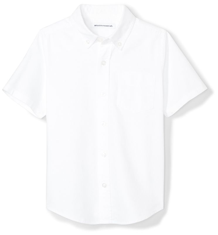 Photo 1 of Amazon Essentials Boys' Uniform Short-Sleeve Woven Oxford Button-Down Shirt 6-7 Small White (2 shirts)