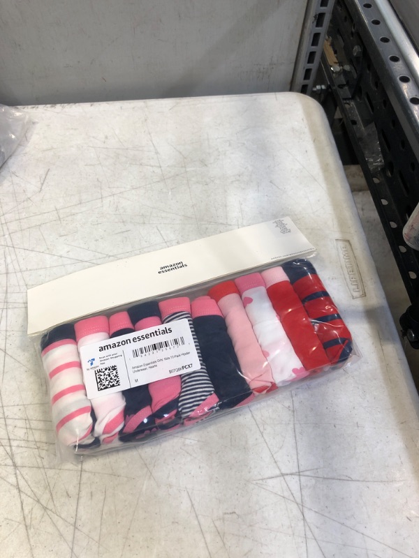 Photo 2 of Amazon Essentials Girls' Hipster Underwear, Multipacks 10 Red/Pink/Blue, Hearts/Stripe Medium
