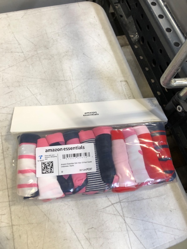 Photo 2 of Amazon Essentials Girls' Hipster Underwear, Multipacks 10 Red/Pink/Blue, Hearts/Stripe Medium