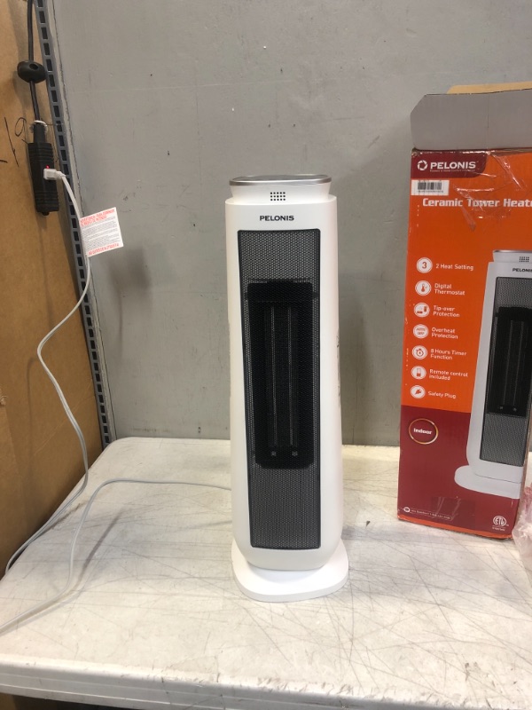 Photo 2 of PELONIS PHTPU1501 Ceramic Tower 1500W Indoor Space Heater with Oscillation, Remote Control, Programmable Thermostat & 8H Timer, ECO Mode, Tip-Over Switch & Overheating Protection, White (FACTORY SEALED OPENED FOR PHOTOS)