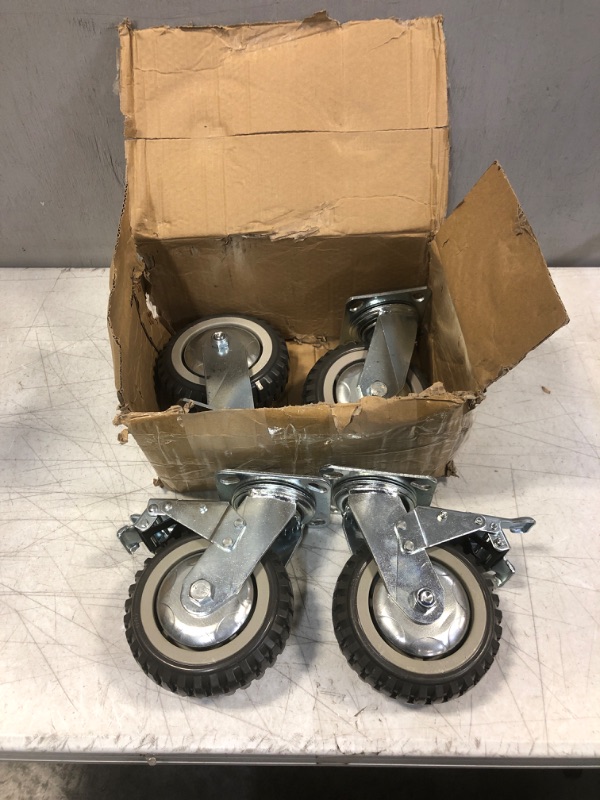 Photo 4 of 6" Heavy Duty Caster Wheels Set of 4 Load 2200lbs Premium Rubber No Noise Casters Wheels Lockable Bearing Plate Caster with Brakes 360 Degree Plate Swivel Castors Wheel for Furniture Workbench Cart 6 inch Rubber Caster Wheels