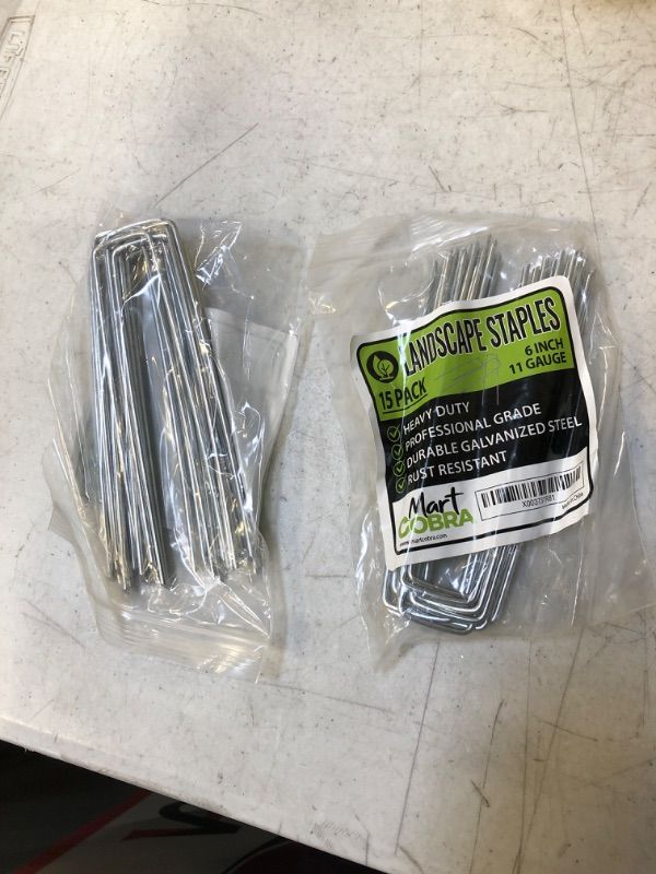 Photo 2 of ** 2 COUNT ** Garden Stakes Metal Stakes for Gardening, Landscape Staples x15, Garden Staples 6 Inch Galvanized, Fence Stakes Heavy Duty Ground Stakes, Landscape Fabric Pins Yard Stakes Tent Stakes Landscaping Lawn