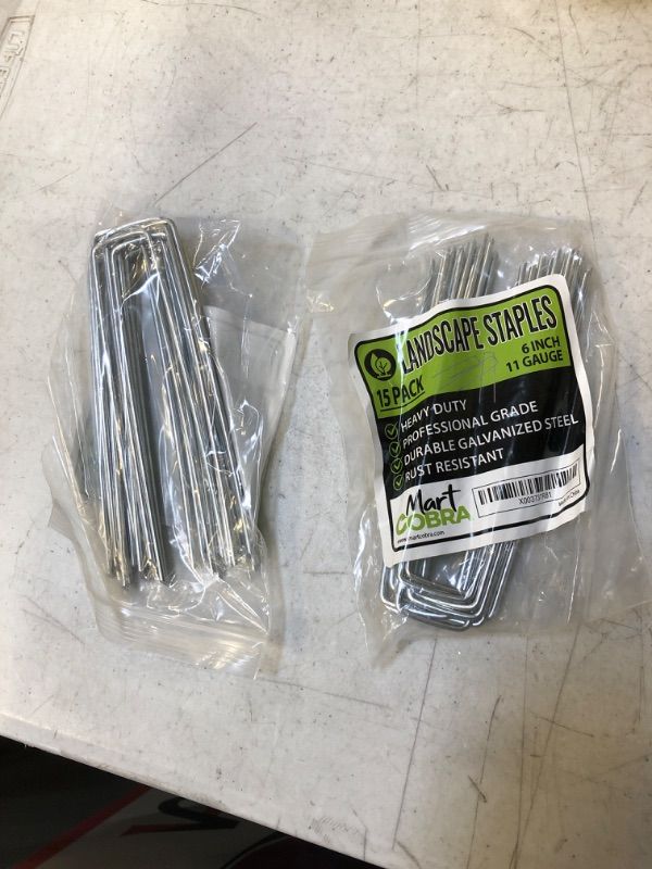 Photo 1 of ** 2 COUNT ** Garden Stakes Metal Stakes for Gardening, Landscape Staples x15, Garden Staples 6 Inch Galvanized, Fence Stakes Heavy Duty Ground Stakes, Landscape Fabric Pins Yard Stakes Tent Stakes Landscaping Lawn