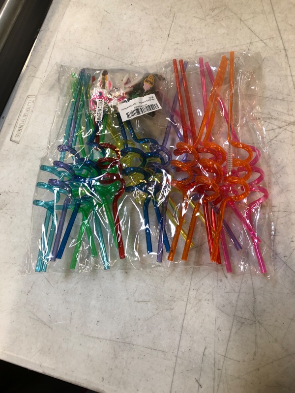 Photo 1 of 24 Pcs Summer Beach Pool Party Favor Drinking Straws Summer Party Favor for Pool Birthday Party Supplies Reusable Plastic Drinking Straws 2 Pcs Cleaning Brushes inside