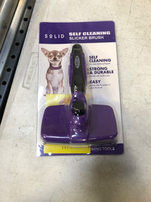 Photo 2 of Pet Slicker Brush - Dog & Cat Brush for Shedding & Grooming - Dematting & Detangling Self-Cleaning Brushes for Dogs, Cats & Pets Purple