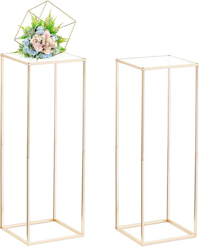 Photo 1 of  3 PCS - Nuptio Gold Vases for Centerpieces Wedding with Acrylic Panel - 3 Pcs 31½ inch Tall Metal Flower Vase Flowers Stand - Elegant Bulk Weddings Decoration Table Geometric Centerpiece for Party Tables
