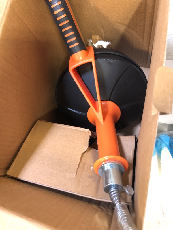 Photo 4 of Drain Auger, Breezz Clog Remover with Drill Adapter, 25 Feet Heavy Duty Flexible Plumbing Snake Use Manually or Powered for Kitchen,Bathrom and Shower Sink, Comes with Gloves (Orange)