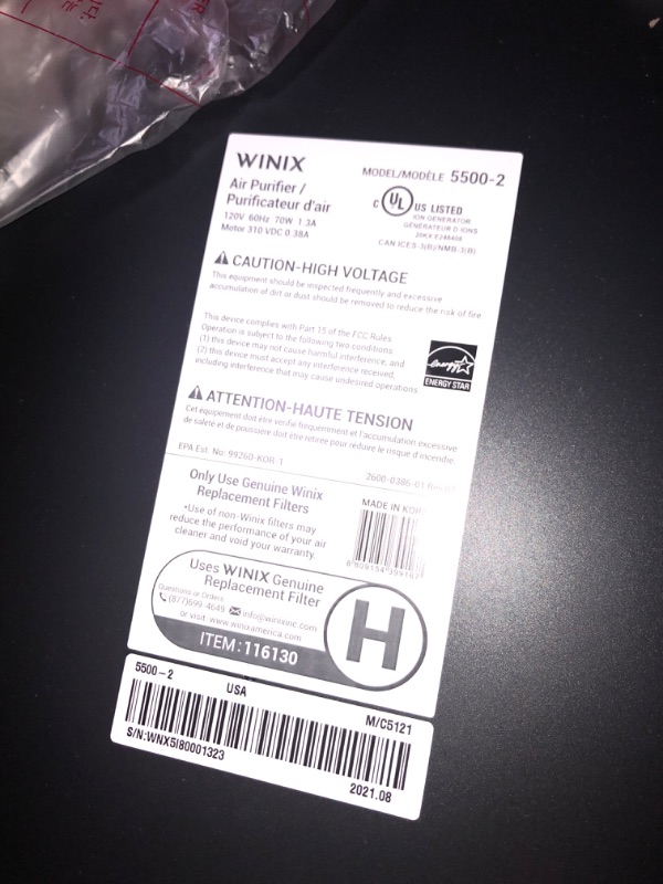 Photo 4 of Winix 5500-2 Air Purifier with True HEPA, PlasmaWave and Odor Reducing Washable AOC Carbon Filter Medium , Charcoal Gray