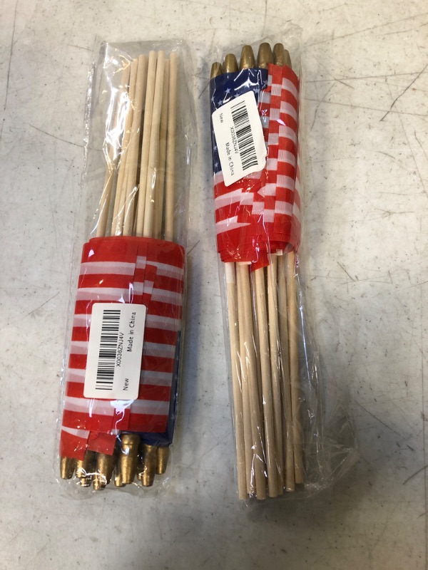 Photo 2 of  ** 2 COUNT ** COUAH 12 Pack Small American Flags on Stick, Small US Flags/Mini American Flag on Stick 4x6 Inch US American Hand Held Stick Flags with Kid-Safe Spear Top, Polyester Full Color Tear