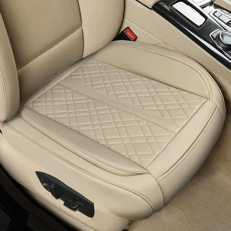 Photo 1 of 2 Pack Car Seat Cover for Front Car Seat Bottom,Premium PU Leather Seat Cushion Protector Upgraded Without Backrest with Storage Pocket,Full Wrapping Edge Works with Sedan SUV Pickup Minivan (BEIGE) ** USED CONTAINS SOME STAINS  ** 
