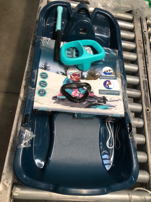 Photo 3 of **MISSING PARTS** Gizmo Riders Nebula Snow Sled for Kids, Bobsled with Wheel and Brakes for Ages 3 and Up, Snap Together Assembly, Weight Capacity 110 lbs Titan Blue