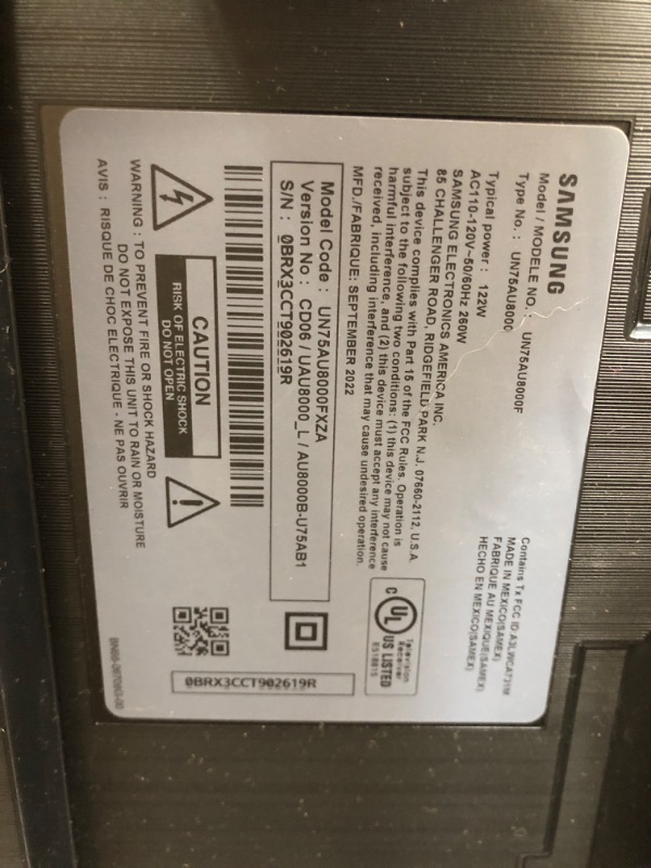 Photo 3 of **MISSING PARTS** SAMSUNG 75-Inch Class Crystal UHD AU8000 Series - 4K UHD HDR Smart TV with Alexa Built-in (UN75AU8000FXZA, 2021 Model), TV Only, Black 75-Inch TV Only