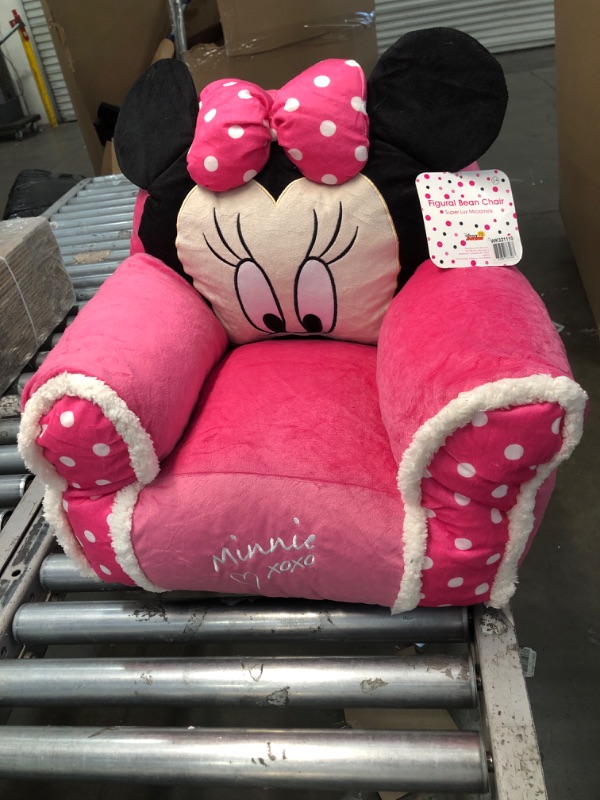 Photo 2 of **UNIT HAS ODOR** Idea Nuova Disney Minnie Mouse Figural Bean Bag Chair with Sherpa Trim, Ages 3+, Pink