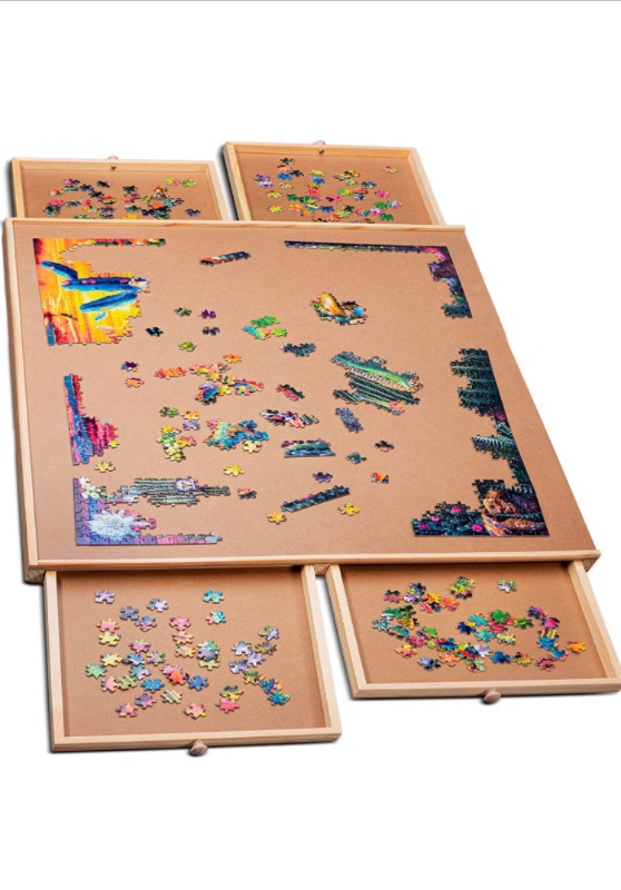 Photo 1 of 1000 Piece Wooden Jigsaw Puzzle Table - 4 Drawers, Puzzle Board | 22 1/4” x 30" Jigsaw Puzzle Board Portable - Portable Puzzle Table | for Adults and Kids