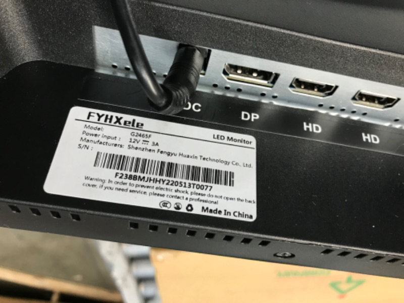 Photo 4 of missing power cable 
FYHXele G2465F Gaming Monitor 24 Inch 165Hz, Support 144Hz 1ms IPS 1920x1080P, 2xHDMI 1xDP, Built-in Speakers, Adaptive Sync, VESA 75mmx75mm, Black
