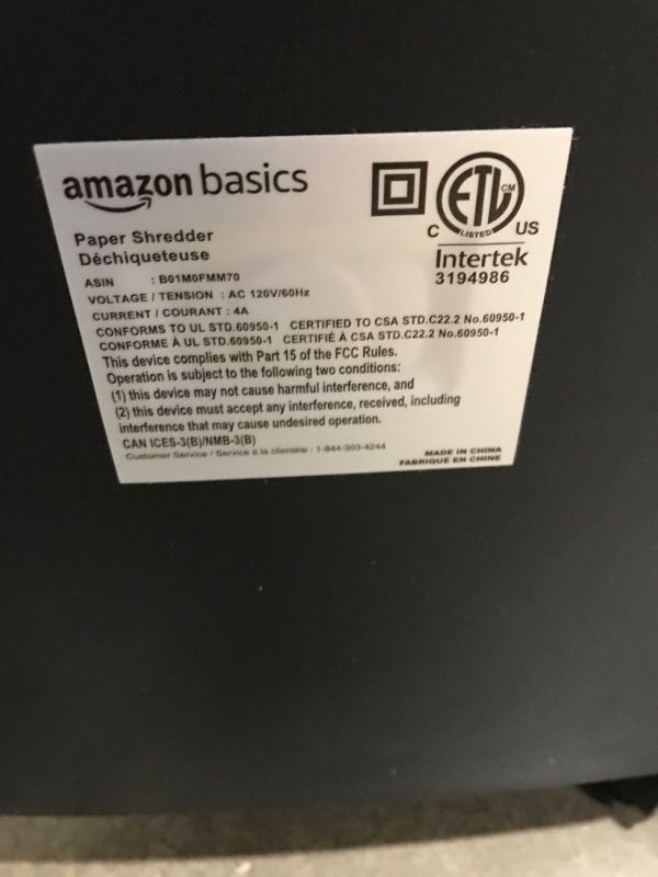 Photo 4 of AMAZON BASICS 15-SHEET CROSS-CUT PAPER, CD CREDIT CARD OFFICE SHREDDER 15 SHEET - ORIGINAL MODEL SHREDDER
