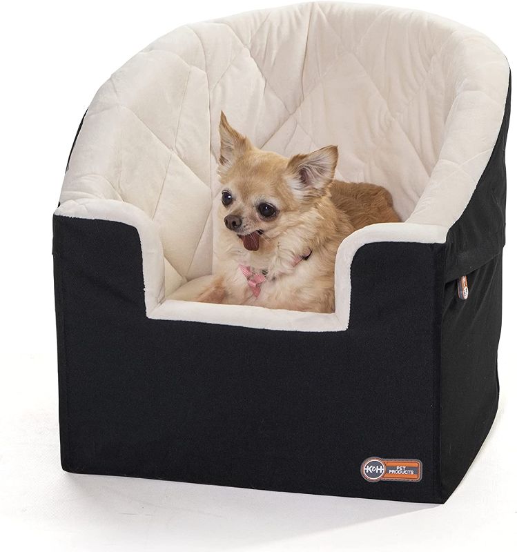 Photo 1 of K&H Pet Product Bucket Booster Dog Car Seat, Elevated Pet Car Seat for Small Dogs & Cats Collapsible Small Black/Cream
