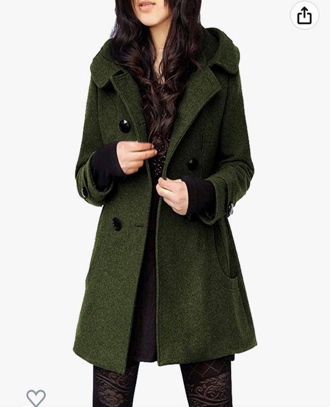 Photo 1 of Tanming Women's Warm Double Breasted Wool Pea Coat Trench Coat Jacket with Hood